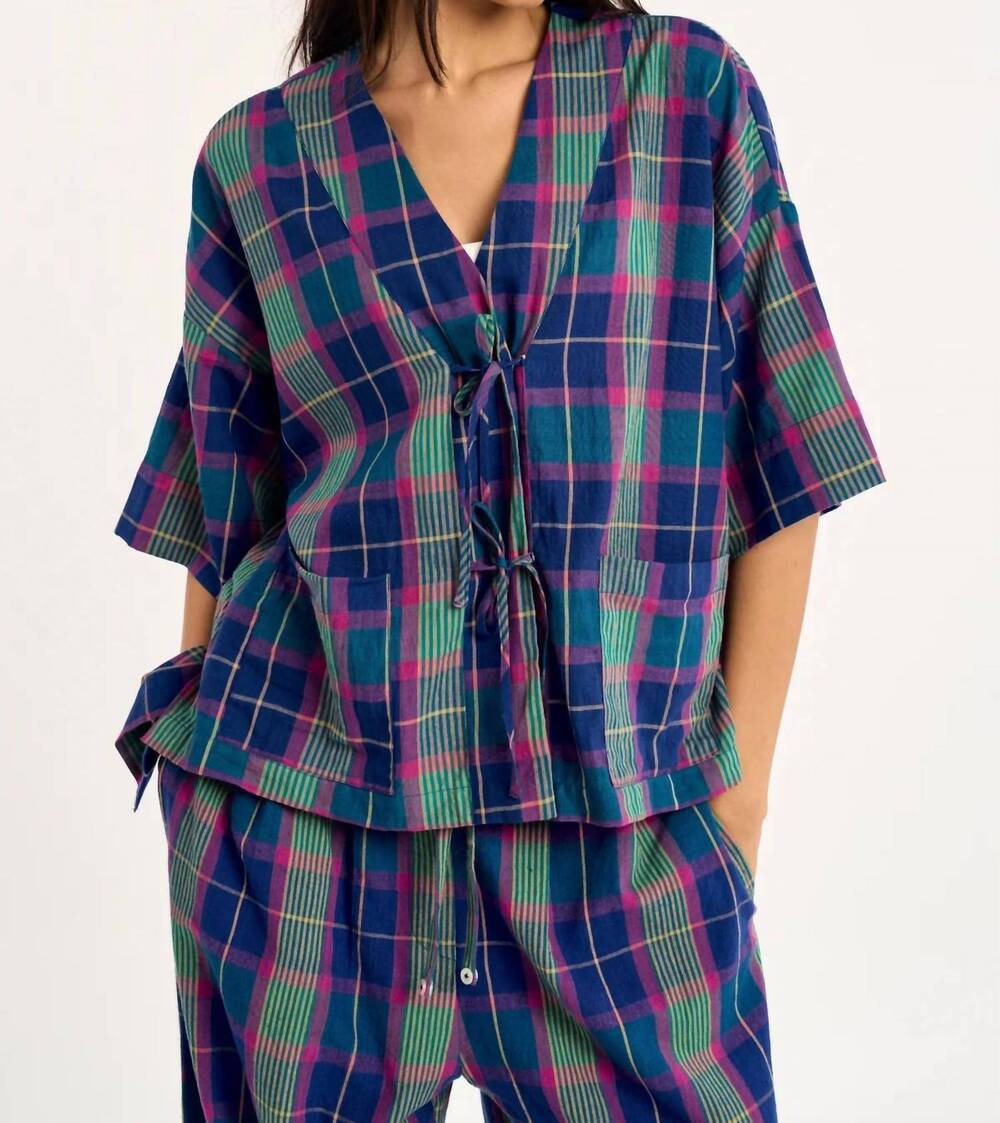 NEW RUJUTA SHETH sora v-neck shirt in electric ivy